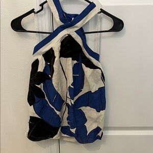 Sofia by Sofia Vergara Blue and White Halter Top